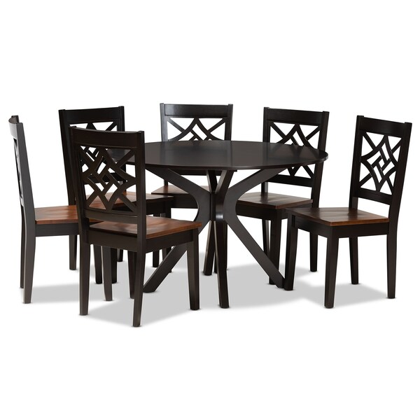 Baxton Studio Miela Modern and Contemporary Two-Tone Dark Brown and Walnut Brown Finished Wood 7-Piece Dining Set 179-11389-10894-Zoro - main